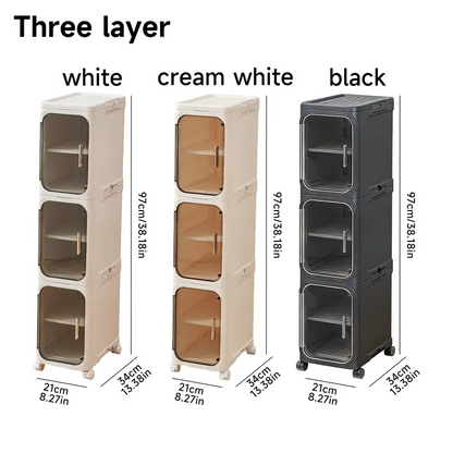 Slim Corner Storage Cabinet with Doors, 1–4 Tier Adjustable Organizer with Wheels for Bathroom, Kitchen & Small Spaces