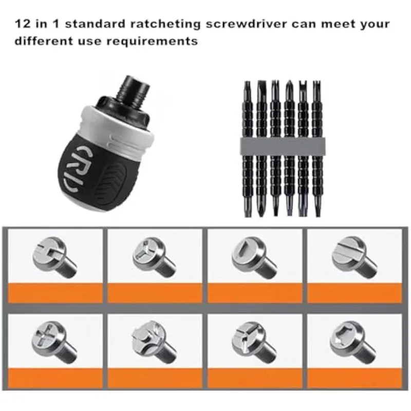 12-in-1 Ratcheting Screwdriver Set, Magnetic Multi-Bit Stubby Screwdriver Tool Kit for Home Repair & Workshop
