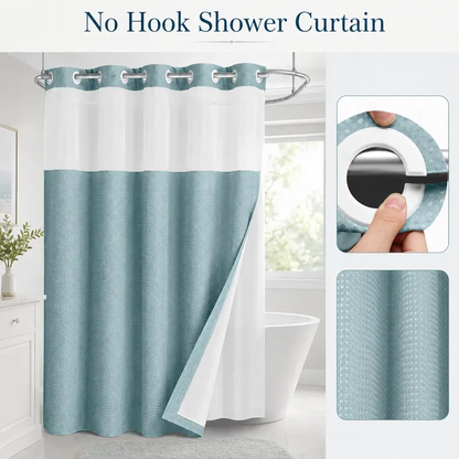 Double-Layer Waffle Shower Curtain with Waterproof Snap-In Liner, Washable White Outer Curtain, 72" x 75"