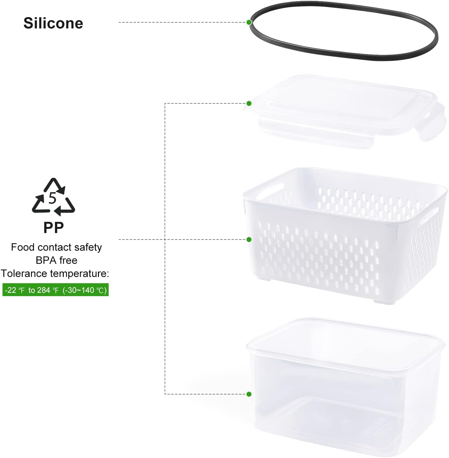 5-Piece Large Fruit Storage Containers for Refrigerator, Food Storage Organizer Set