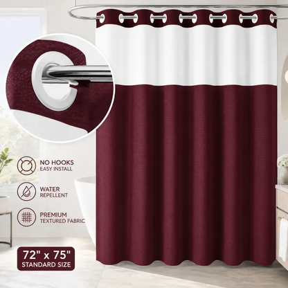 Double-Layer Waffle Shower Curtain with Waterproof Snap-In Liner, Washable White Outer Curtain, 72" x 75"