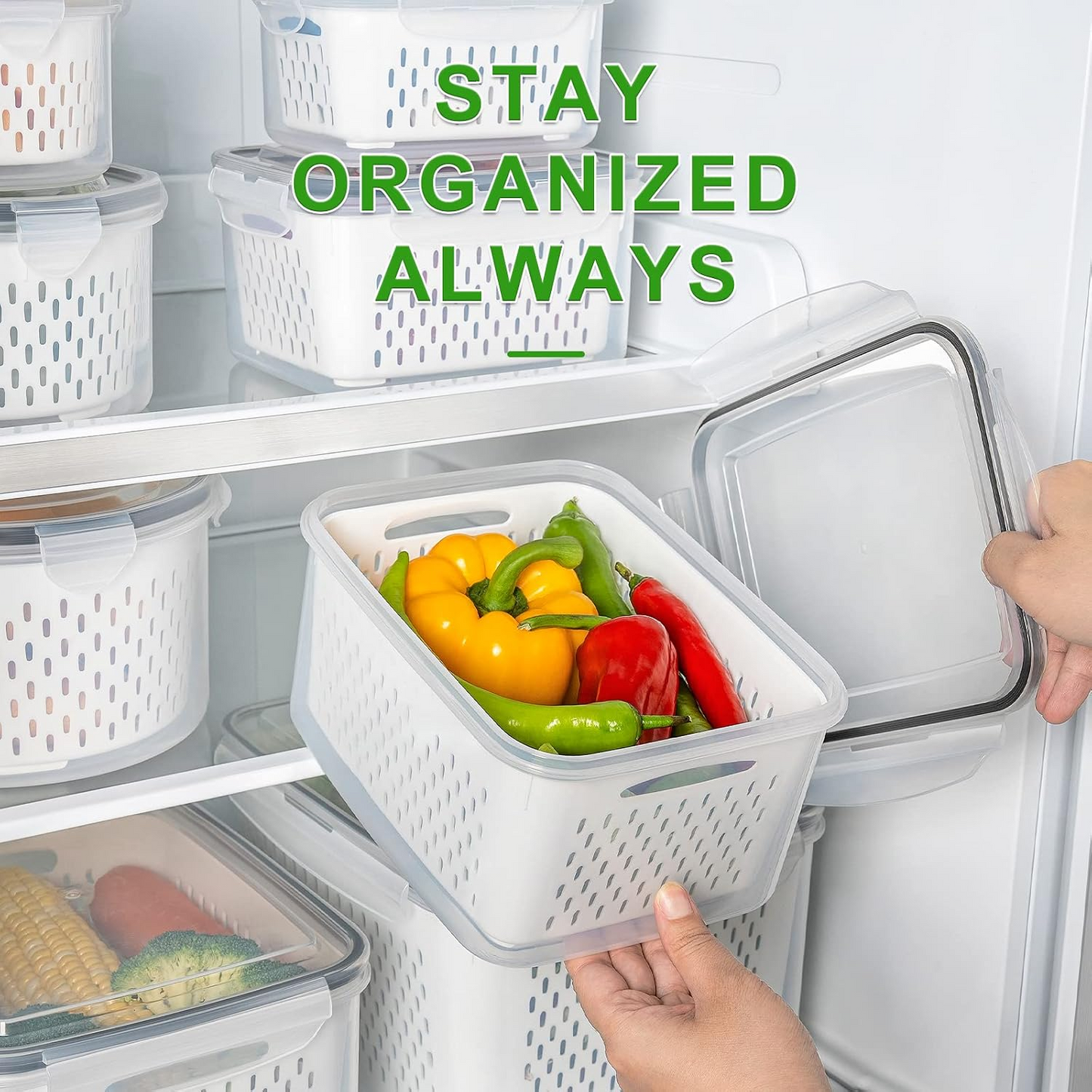 5-Piece Large Fruit Storage Containers for Refrigerator, Food Storage Organizer Set