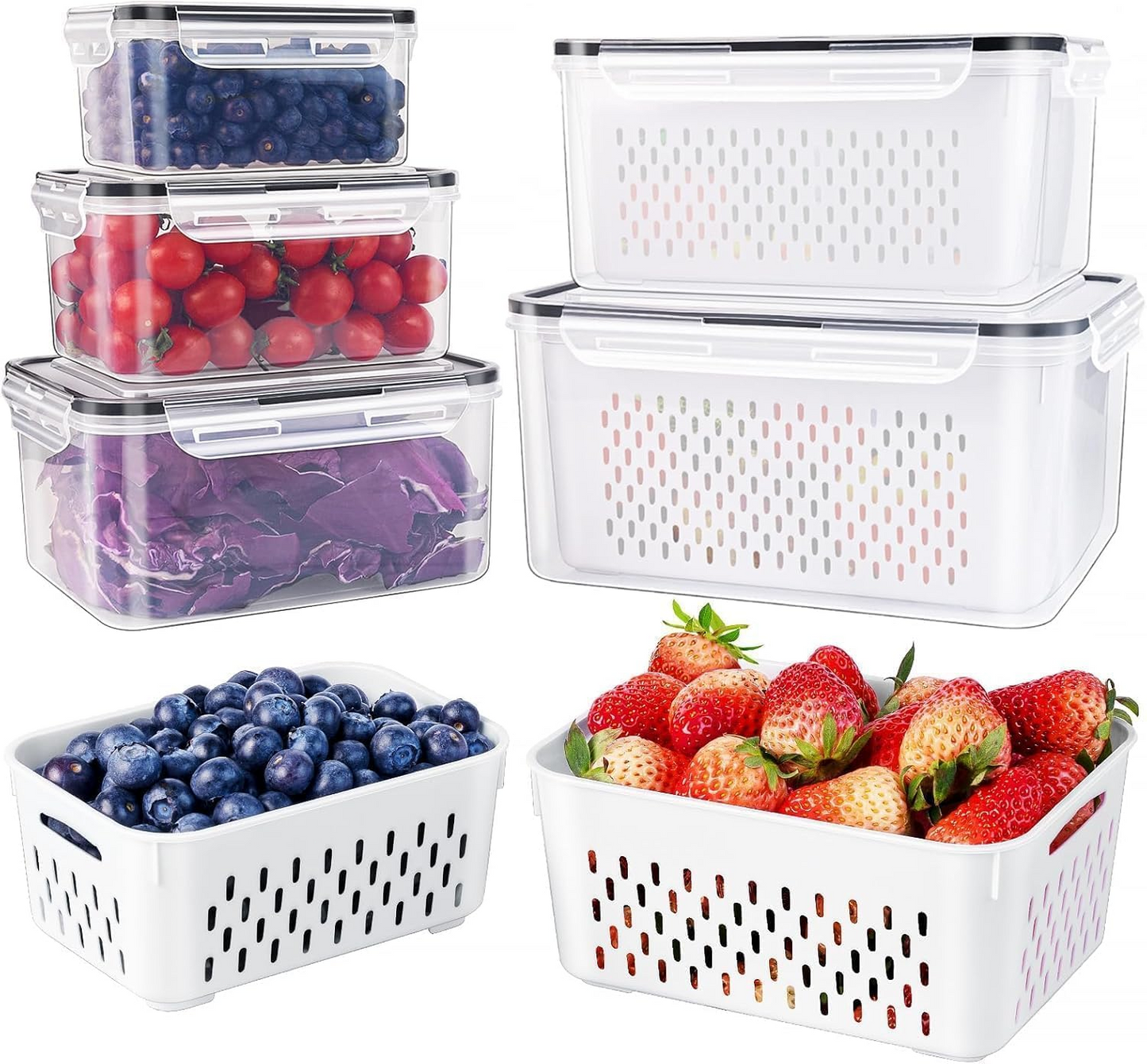 5-Piece Large Fruit Storage Containers for Refrigerator, Food Storage Organizer Set