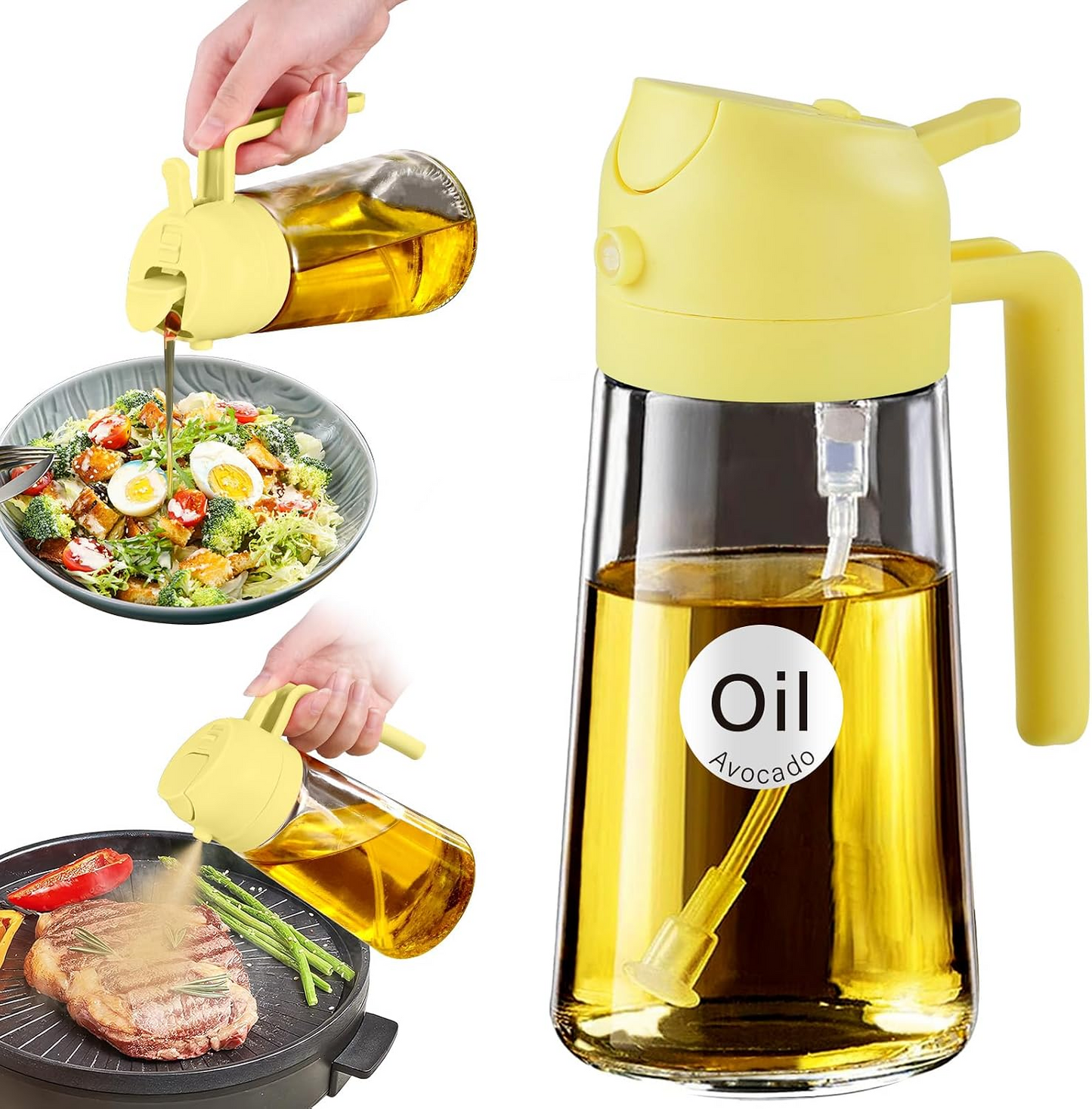 16oz 2-in-1 Glass Olive Oil Sprayer, Refillable Cooking Oil Dispenser for Kitchen & Grilling
