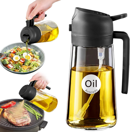 16oz 2-in-1 Glass Olive Oil Sprayer, Refillable Cooking Oil Dispenser for Kitchen & Grilling
