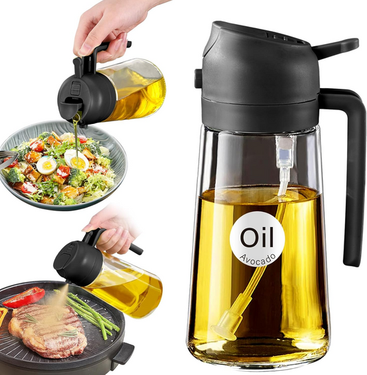 16oz 2-in-1 Glass Olive Oil Sprayer, Refillable Cooking Oil Dispenser for Kitchen & Grilling