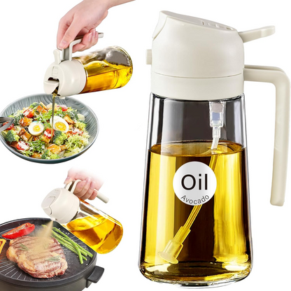 16oz 2-in-1 Glass Olive Oil Sprayer, Refillable Cooking Oil Dispenser for Kitchen & Grilling
