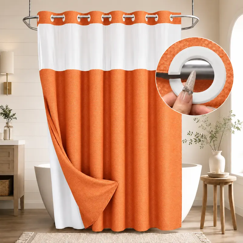 Double-Layer Waffle Shower Curtain with Waterproof Snap-In Liner, Washable White Outer Curtain, 72" x 75"