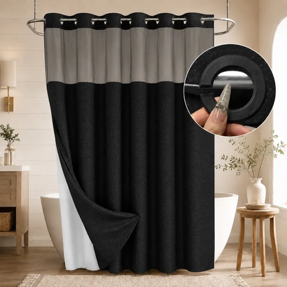 Double-Layer Waffle Shower Curtain with Waterproof Snap-In Liner, Washable White Outer Curtain, 72" x 75"
