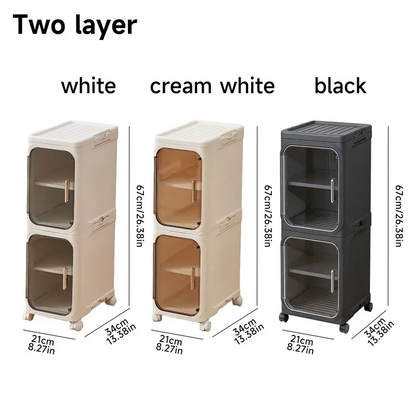 Slim Corner Storage Cabinet with Doors, 1–4 Tier Adjustable Organizer with Wheels for Bathroom, Kitchen & Small Spaces