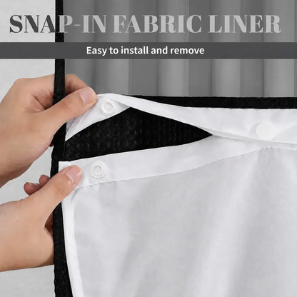 Double-Layer Waffle Shower Curtain with Waterproof Snap-In Liner, Washable White Outer Curtain, 72" x 75"
