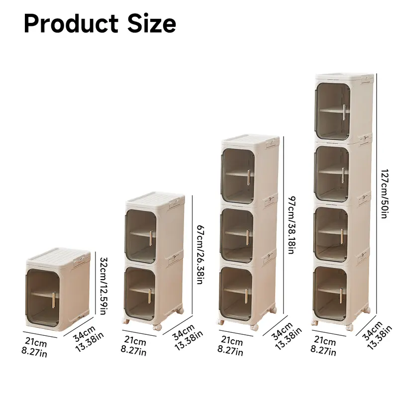 Slim Corner Storage Cabinet with Doors, 1–4 Tier Adjustable Organizer with Wheels for Bathroom, Kitchen & Small Spaces