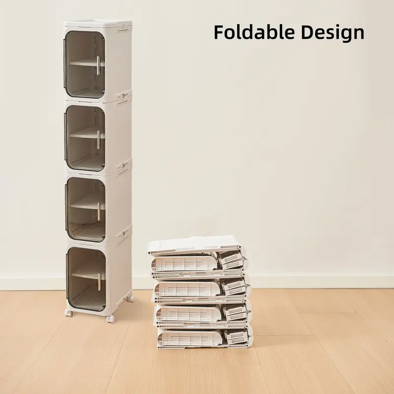 Slim Corner Storage Cabinet with Doors, 1–4 Tier Adjustable Organizer with Wheels for Bathroom, Kitchen & Small Spaces