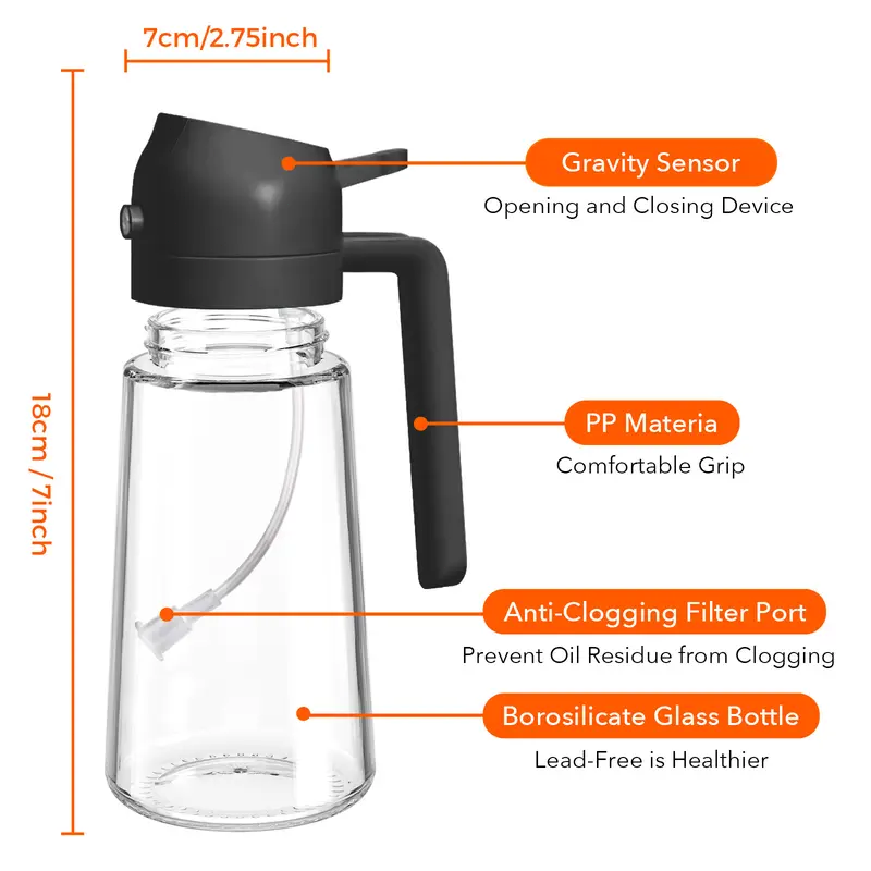 16oz 2-in-1 Glass Olive Oil Sprayer, Refillable Cooking Oil Dispenser for Kitchen & Grilling