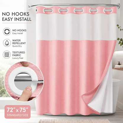 Double-Layer Waffle Shower Curtain with Waterproof Snap-In Liner, Washable White Outer Curtain, 72" x 75"