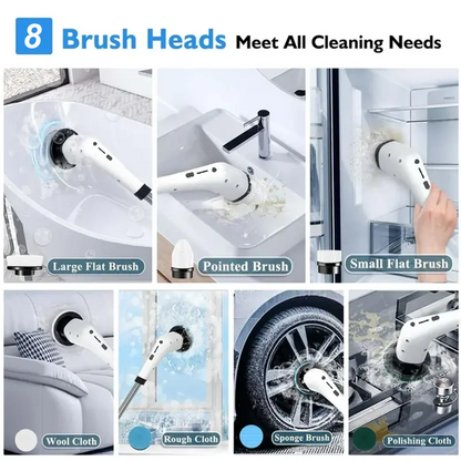 Cordless Electric Spin Scrubber, IPX7 Waterproof Cleaning Brush with 4 Replaceable Heads & 3 Adjustable Extension Handles